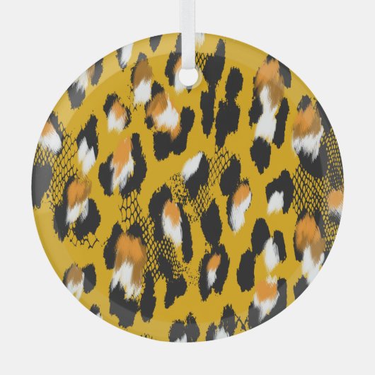Leopardテクスチャアニマルプリント背景 ガラスオーナメント (正面)