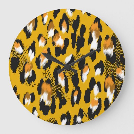 Leopardテクスチャアニマルプリント背景 ラージ壁時計 (正面)