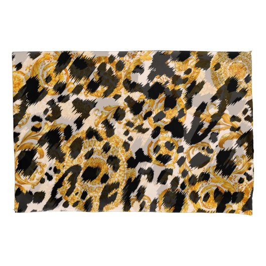 Leopardテクスチャ:金ゴールドバロック模様。 枕カバー (正面)