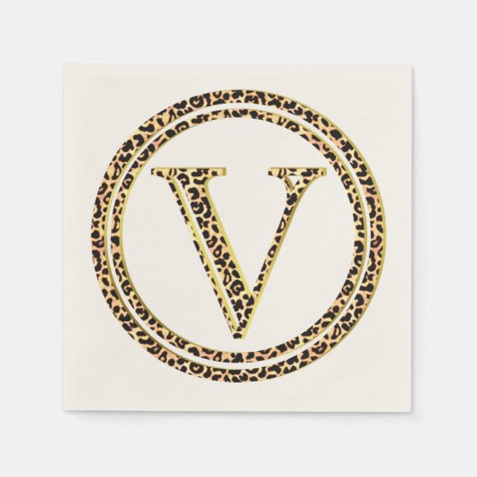 Leopardパターンレター"V" スタンダードカクテルナプキン (正面)