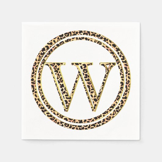 Leopardパターンレター"W" スタンダードカクテルナプキン (正面)