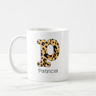 Leopardプリントイニシャル小文字pおよび名前 コーヒーマグカップ