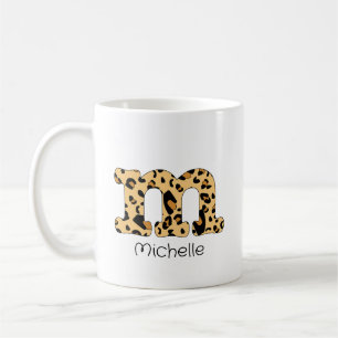 Leopardプリントイニシャルm小文字と名前 コーヒーマグカップ