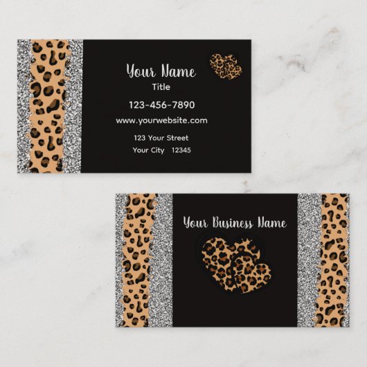 Leopardプリントハート 名刺 (正面/裏面)