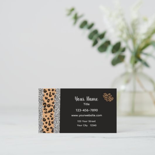 Leopardプリントハート 名刺 (スタンド正面)