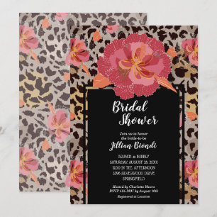Leopardプリントフローラブライダルシャワー 招待状