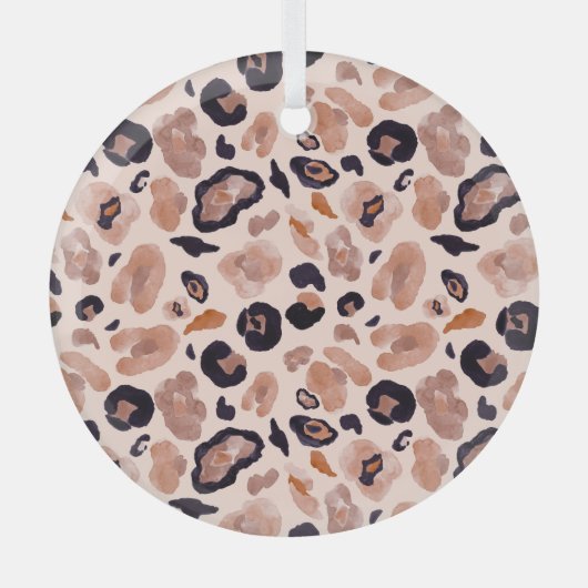 Leopardプリント、シームレス、ベージュの背景。 ガラスオーナメント (正面)