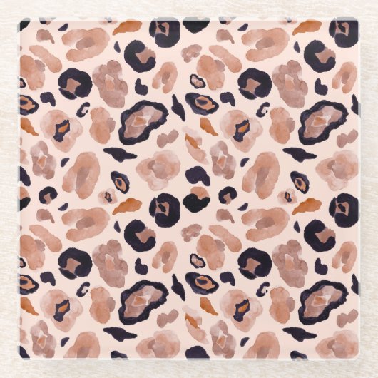 Leopardプリント、シームレス、ベージュの背景。 ガラスコースター (正面)