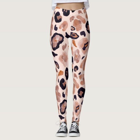 Leopardプリント、シームレス、ベージュの背景。 レギンス (正面)