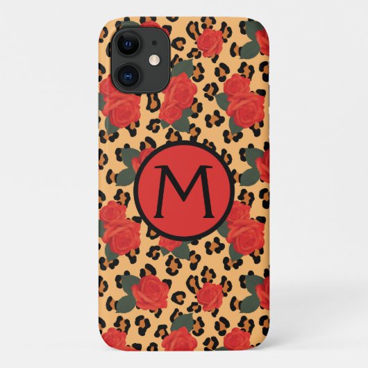 Leopardプリント&バラタトゥーモノグラムiPhoneケース Case-Mate iPhoneケース (裏面)