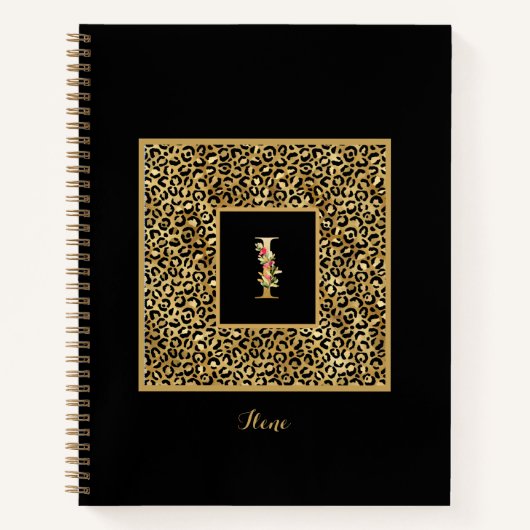 Leopardモダン金ゴールド個人モノグラムレターI ノートブック (正面)