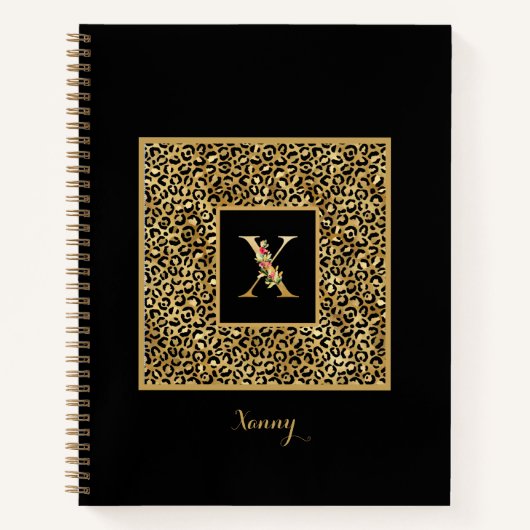 Leopardモダン金ゴールド個人モノグラム文字X ノートブック (正面)