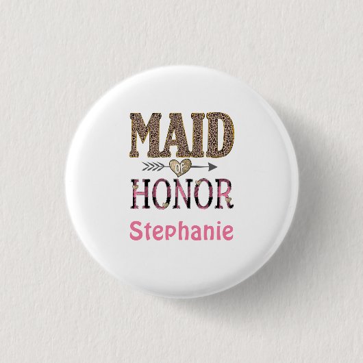 Leopard印パーソナライズされた刷メイド・オブ・オーナー(花嫁付き添い人) 缶バッジ (正面)