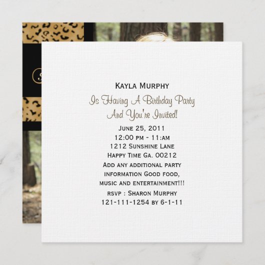 Leopard印刷パーティの招待状 招待状 (正面/裏面)