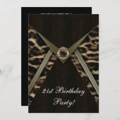 Leopard女性任意の数の誕生日パーティー 招待状 (正面/裏面)