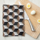 Leopard白黒シェード3Dルックキューブ キッチンタオル (四つ折り)
