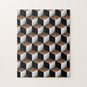 Leopard白黒シェード3Dルックキューブ ジグソーパズル