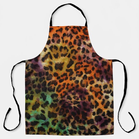 Leopard:抽象芸術カラフルヴィンテージテクスチャ エプロン (正面)