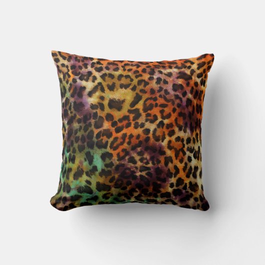 Leopard:抽象芸術カラフルヴィンテージテクスチャ クッション (正面)