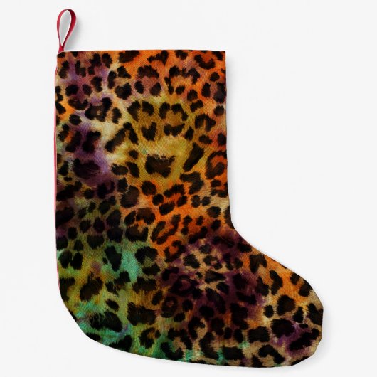 Leopard:抽象芸術カラフルヴィンテージテクスチャ スモールクリスマスストッキング (正面)