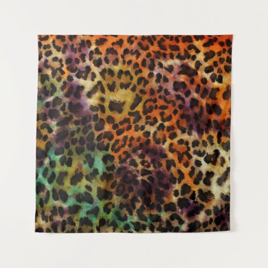 Leopard:抽象芸術カラフルヴィンテージテクスチャ タペストリー (正面)