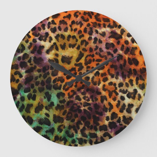 Leopard:抽象芸術カラフルヴィンテージテクスチャ ラージ壁時計 (正面)