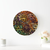 Leopard:抽象芸術カラフルヴィンテージテクスチャ ラージ壁時計 (ホーム)