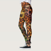 Leopard:抽象芸術カラフルヴィンテージテクスチャ レギンス (左)