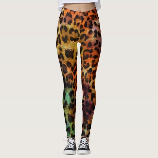 Leopard:抽象芸術カラフルヴィンテージテクスチャ レギンス (正面)