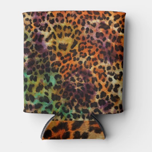 Leopard:抽象芸術カラフルヴィンテージテクスチャ 缶クーラー (正面)