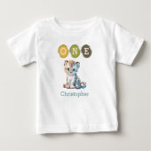 Leopard 1st Birthday one with name blue ベビーTシャツ (正面)