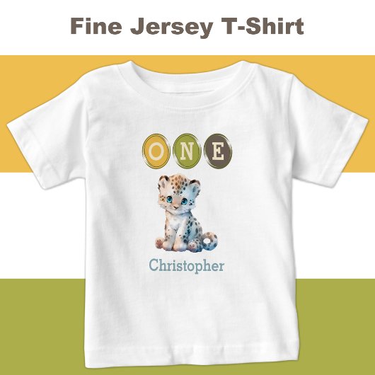 Leopard 1st Birthday one with name blue ベビーTシャツ