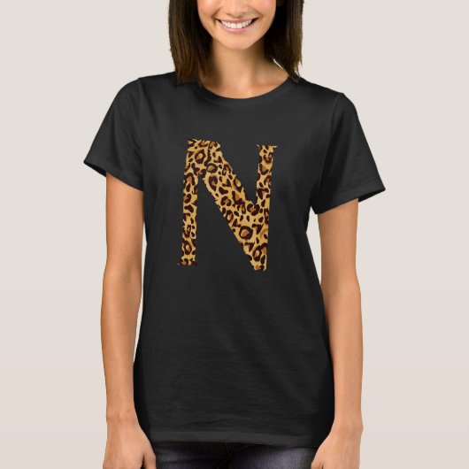 Leopard Alphabet N学校先生生徒子供 Tシャツ (正面)