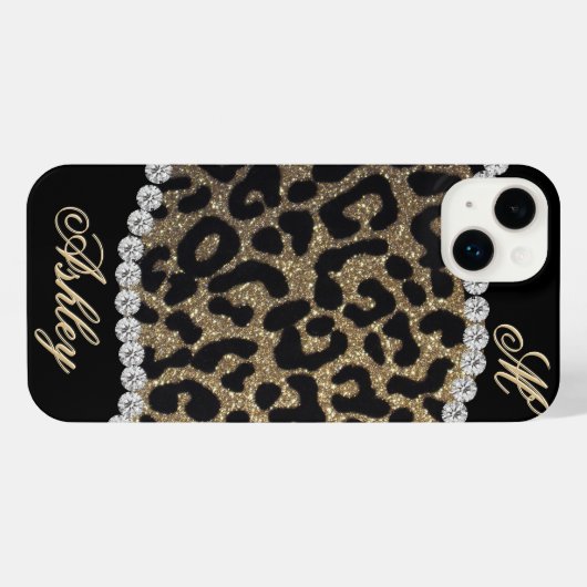 Leopard and Diamond Monogram iPhoneケース (裏面横)