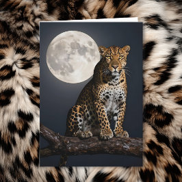 Leopard and Full Moon | Happy Birthday Husband カード