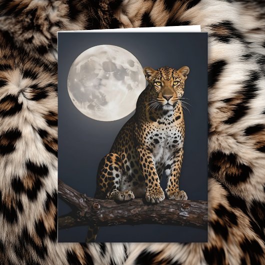 Leopard and Full Moon | Happy Birthday Husband カード