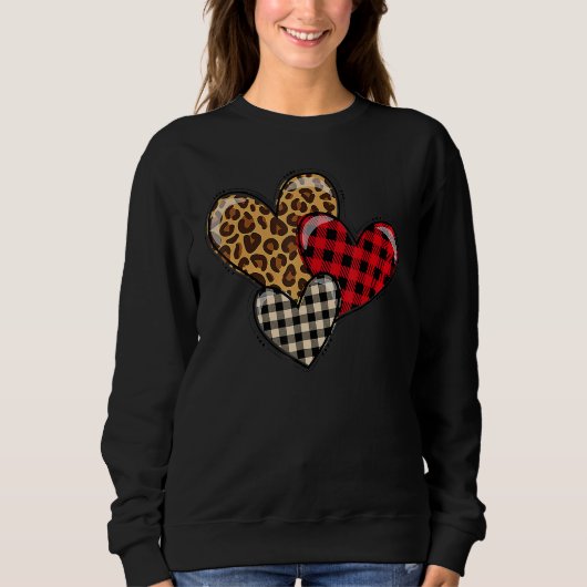 Leopard and Plaid Print Heart Valentine Love Like  スウェットシャツ (正面)