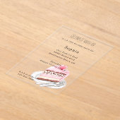 Leopard Animal Pink Heart Cake Birthday アクリル招待状 (レイダウン)