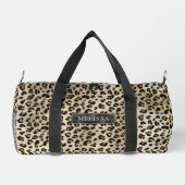 Leopard Animal Print With Black Faux Foil And Name ダッフルバッグ (裏面)