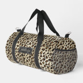 Leopard Animal Print With Black Faux Foil And Name ダッフルバッグ (右コーナー)