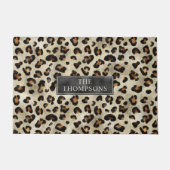 Leopard Animal Print With Black Faux Foil And Name ドアマット (正面)