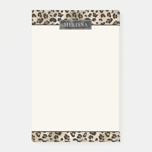 Leopard Animal Print With Black Faux Foil And Name ポストイット (正面)