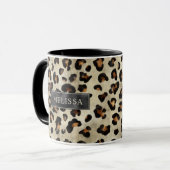 Leopard Animal Print With Black Faux Foil And Name マグカップ (正面左)