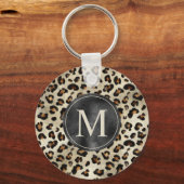 Leopard Animal Print With Black Faux Foil Monogram キーホルダー (正面)