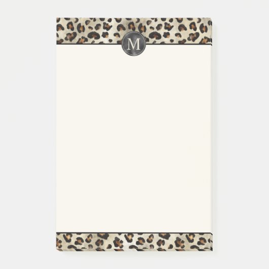 Leopard Animal Print With Black Faux Foil Monogram ポストイット (正面)