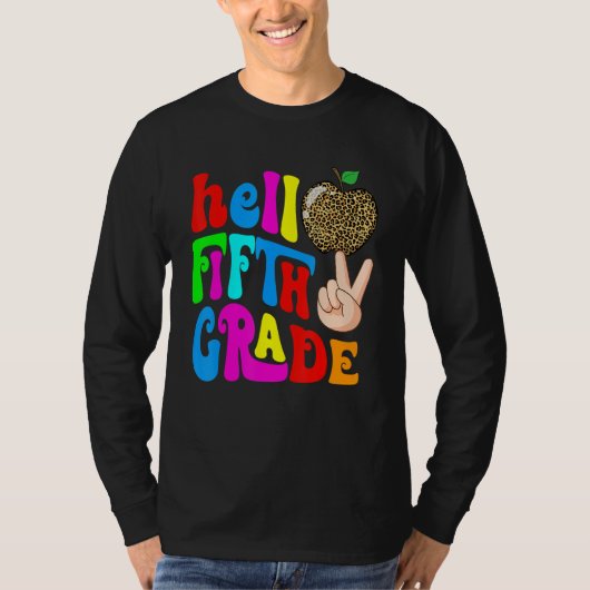 Leopard Apple Hello 5th Grade Teacher Kids Back To Tシャツ (正面)