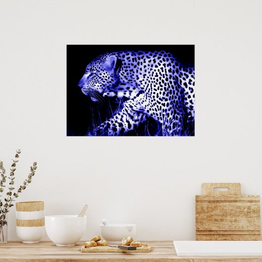 Leopard at Blue Night Poster Pop Art Wild Animals ポスター (キッチン)