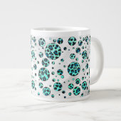 Leopard Black and Teal Print ジャンボコーヒーマグカップ (正面右)