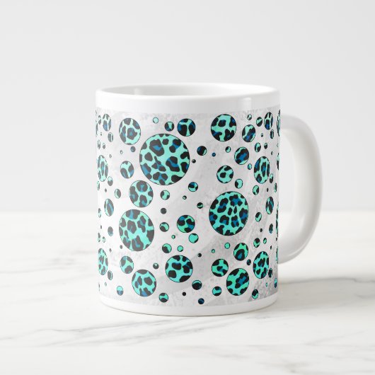 Leopard Black and Teal Print ジャンボコーヒーマグカップ (正面右)