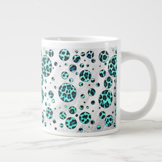 Leopard Black and Teal Print ジャンボコーヒーマグカップ (右)
